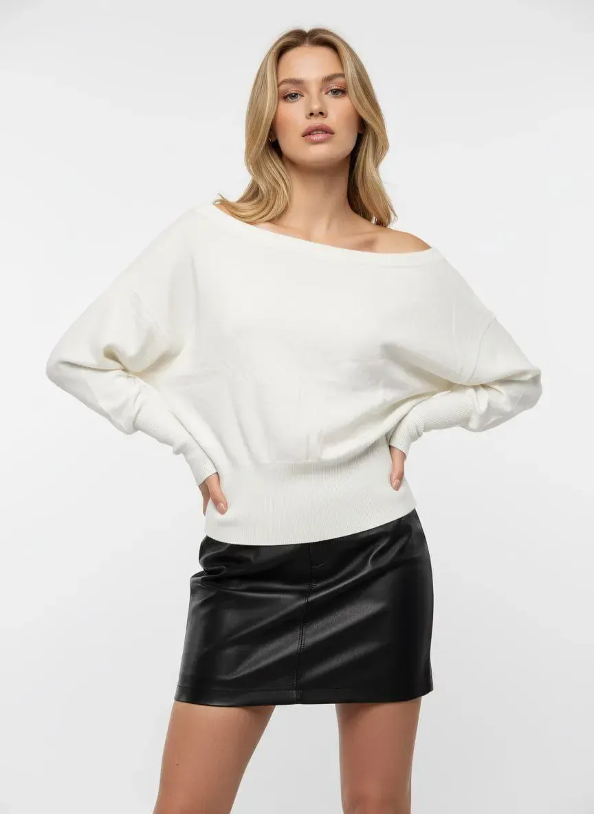 Kadın Geniş Yaka Kol Detay Premium İplik Yumuşak Dokulu triko kazak 12384.Crs