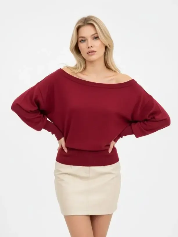 Kadın Geniş Yaka Kol Detay Premium İplik Yumuşak Dokulu triko kazak 12384.Crs