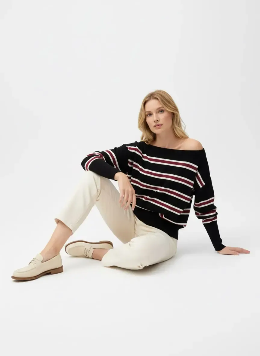 Kadın Geniş Yaka Kol Detay Premium İplik Yumuşak Dokulu triko kazak 12384.Crs