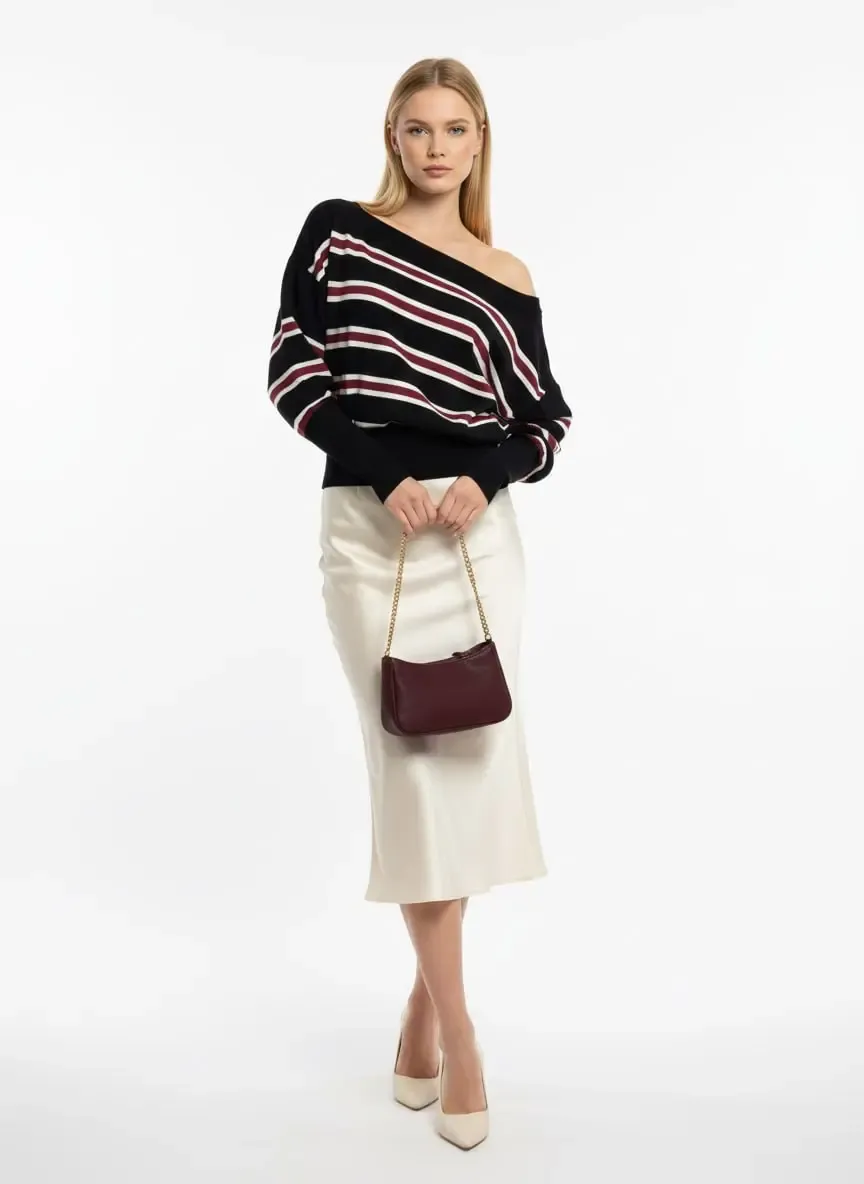 Kadın Geniş Yaka Kol Detay Premium İplik Yumuşak Dokulu triko kazak 12384.Crs