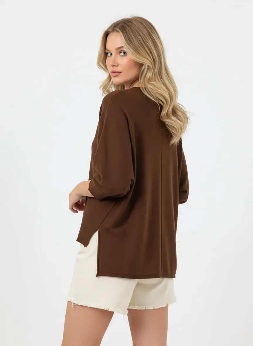 Kadın Kayık Yaka Asimetrik Rib Kesim Premium İplik Triko Kazak 12409