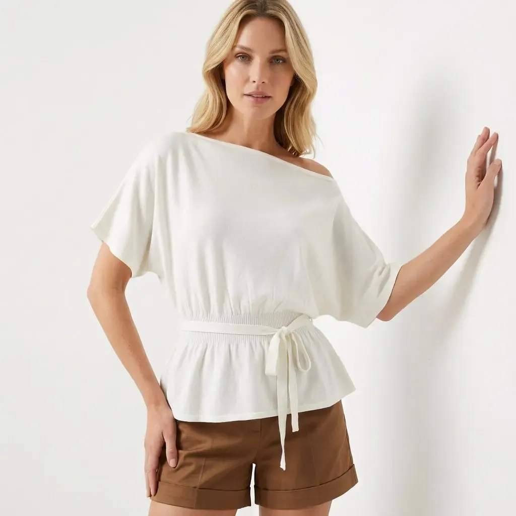 Kadın Kayık Yaka Gipeli Yarasa Kol Viskon Trik Kazak 12466.Vrt