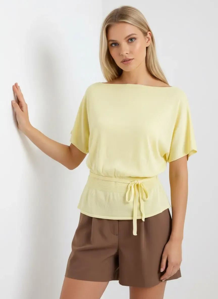 Kadın Kayık Yaka Gipeli Yarasa Kol Viskon Trik Kazak 12466.Vrt