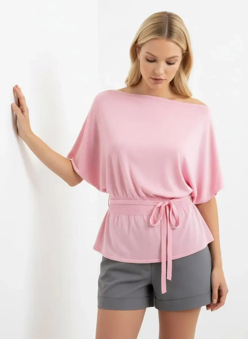 Kadın Kayık Yaka Gipeli Yarasa Kol Viskon Trik Kazak 12466.Vrt