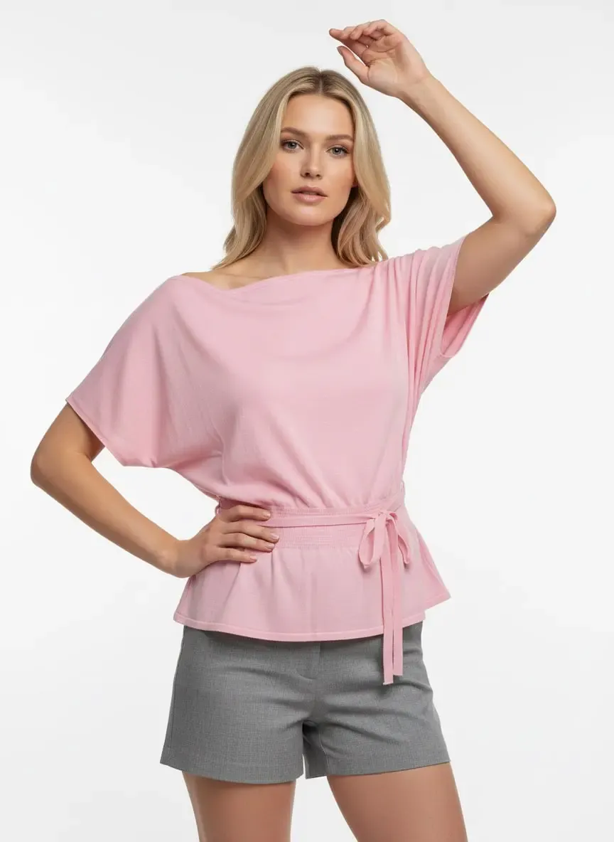 Kadın Kayık Yaka Gipeli Yarasa Kol Viskon Trik Kazak 12466.Vrt