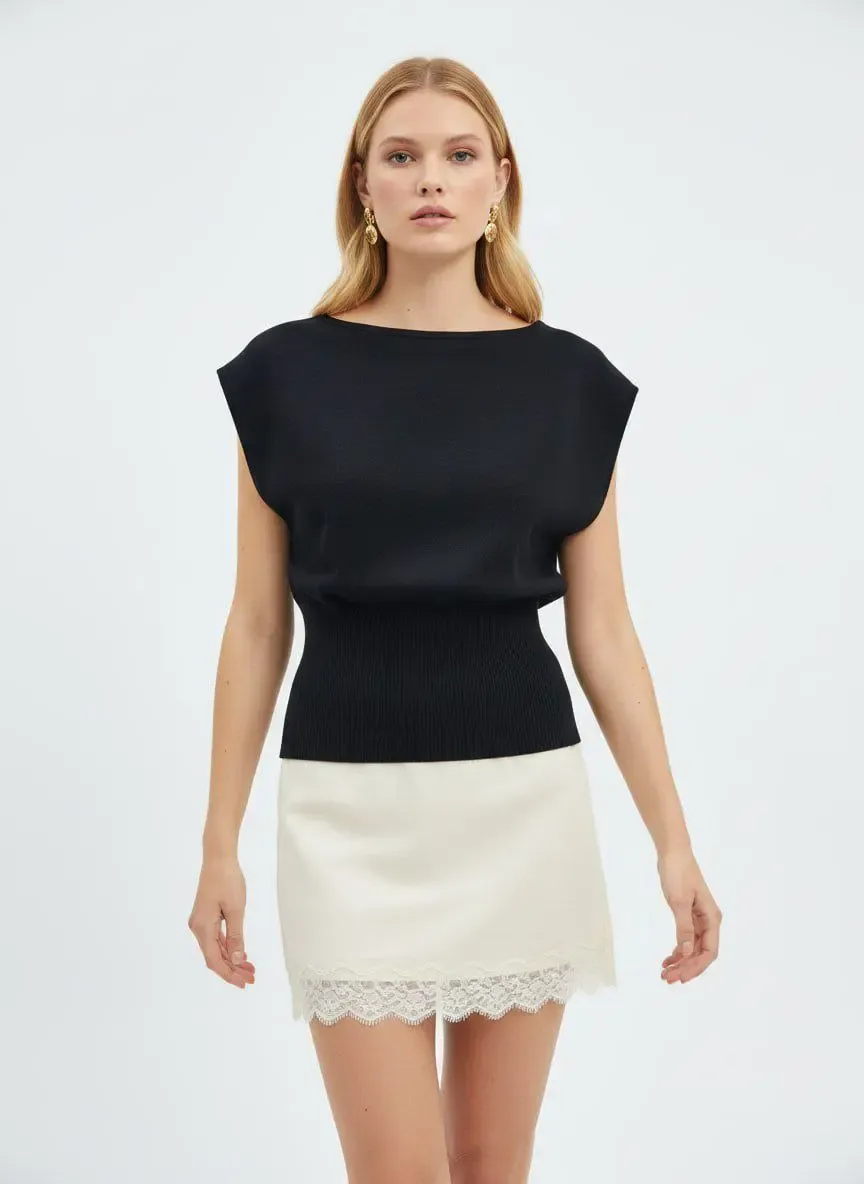 Kadın Kayık Yaka Örgü Detay Premium İplik Triko Kazak 12449.Crs