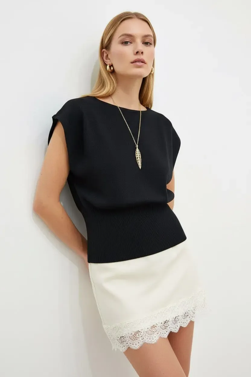 Kadın Kayık Yaka Örgü Detay Premium İplik Triko Kazak 12449.Crs