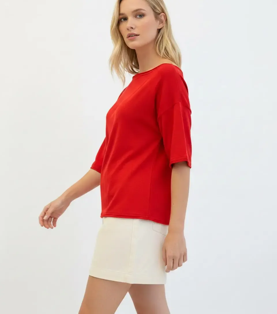 Kadın Kayık Yaka Salaş Viskon Triko Bluz 12425.Vrt