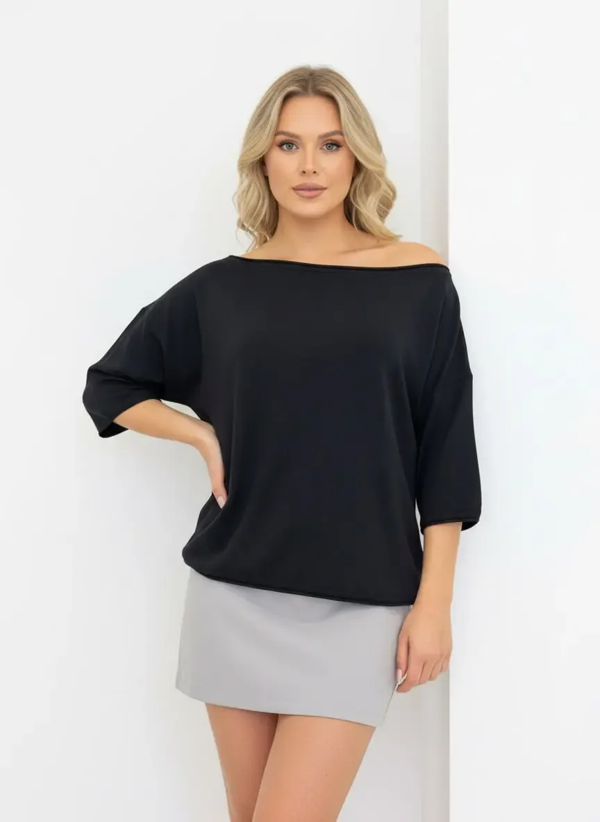 Kadın Kayık Yaka Salaş Viskon Triko Bluz 12425.Vrt