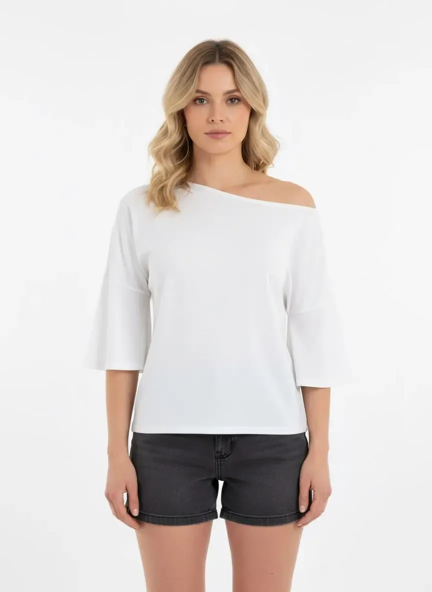 Kadın Kayık Yaka Salaş Viskon Triko Bluz 12425.Vrt