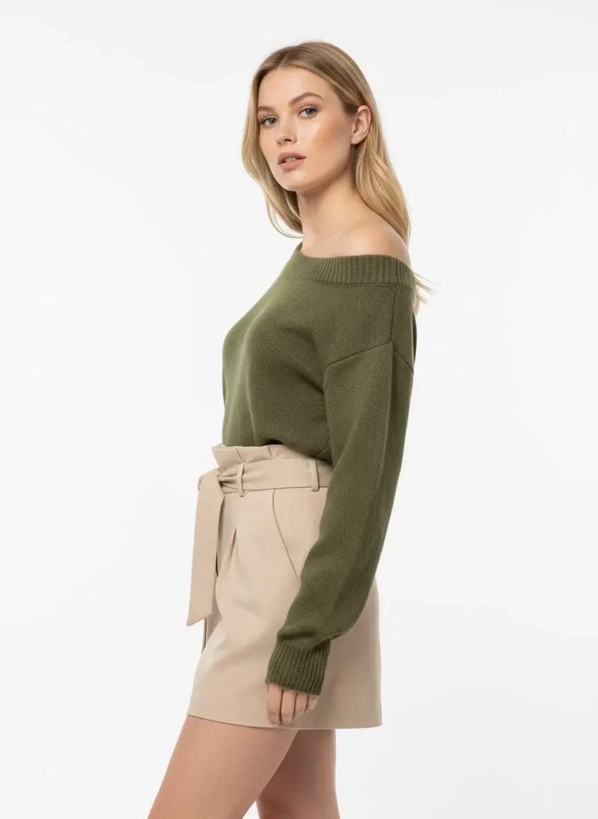 Kadın Kayık Yaka Yumuşak Dokulu Triko Kazak 8703Sw