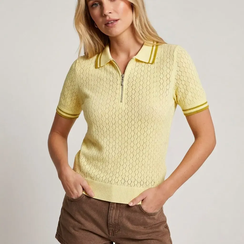 Kadın Pol Yaka Ajurlu Çizgi Detay Triko Kazak 12470