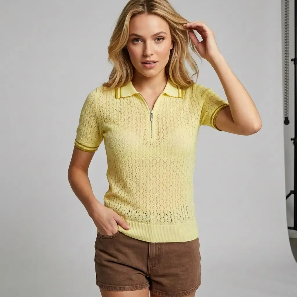 Kadın Pol Yaka Ajurlu Çizgi Detay Triko Kazak 12470