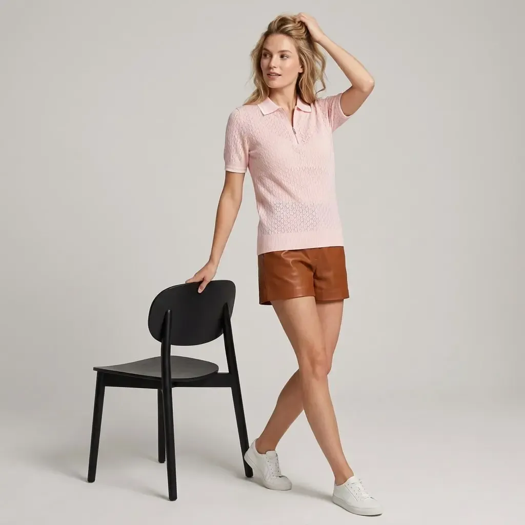 Kadın Pol Yaka Ajurlu Çizgi Detay Triko Kazak 12470