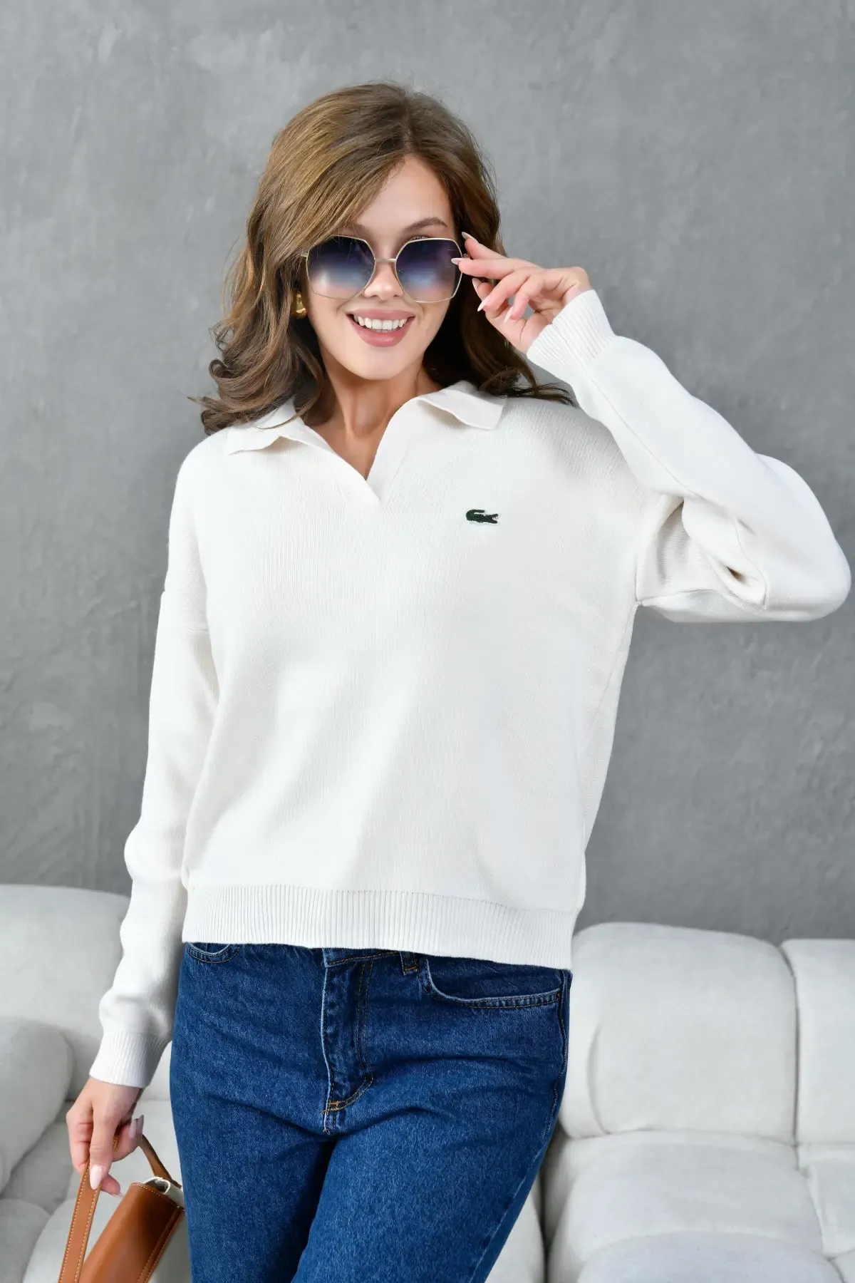 Kadın Polo Yaka Basic Triko Kazak 10960