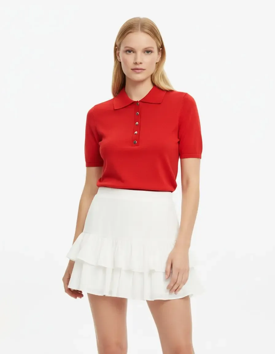 Kadın Polo Yaka Çıt Çıt Kapama Triko Kazak 12435.Vrt