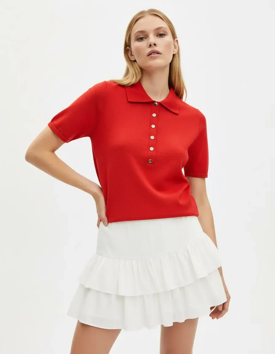 Kadın Polo Yaka Çıt Çıt Kapama Triko Kazak 12435.Vrt