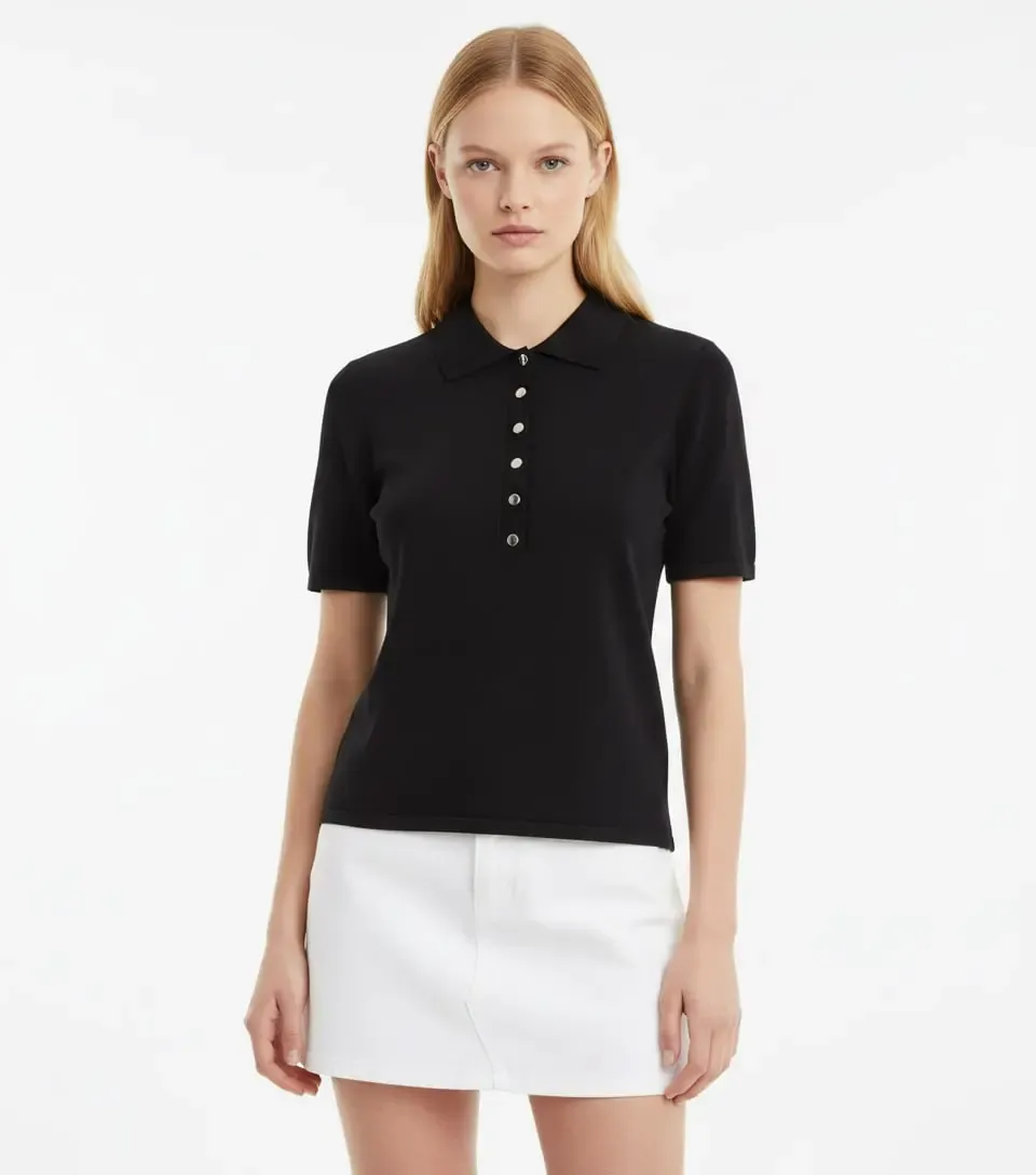 Kadın Polo Yaka Çıt Çıt Kapama Triko Kazak 12435.Vrt