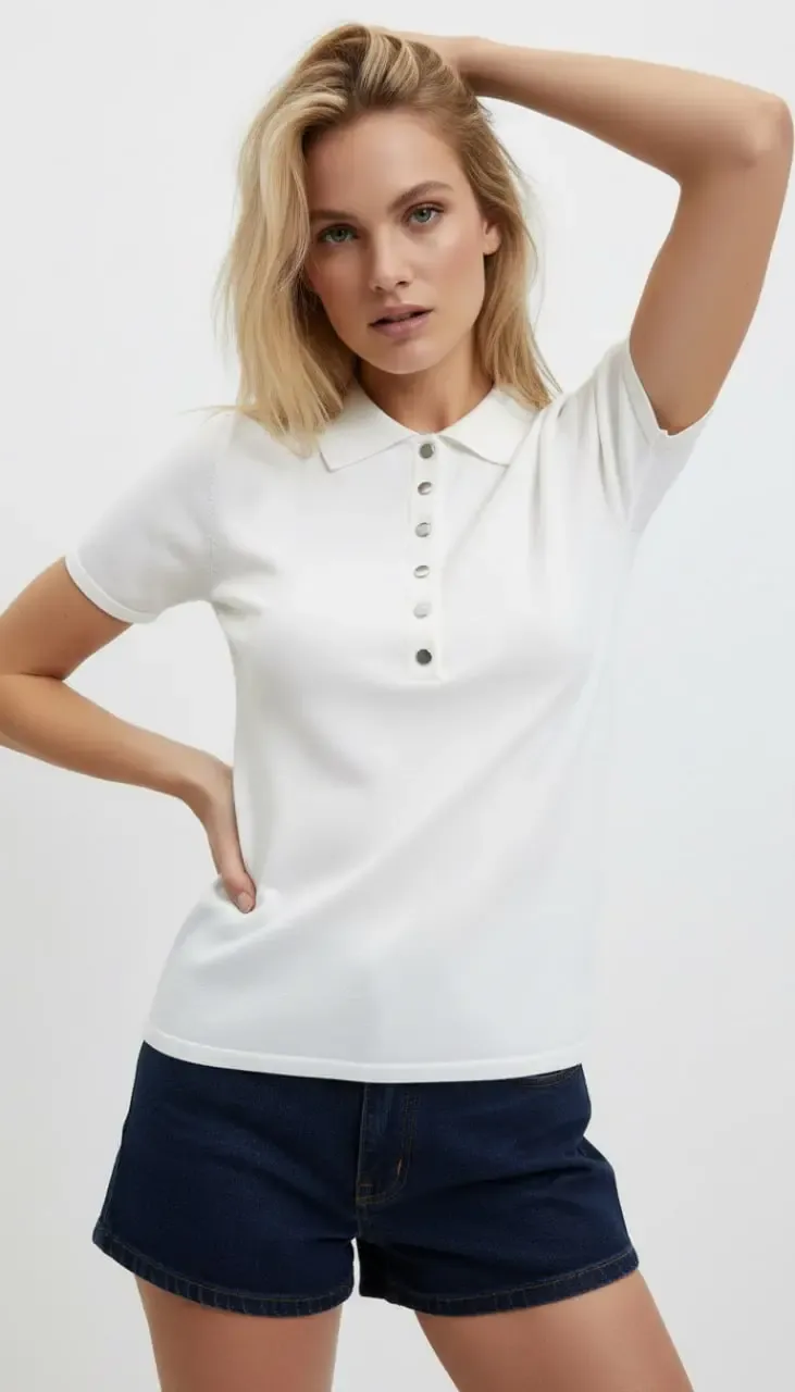 Kadın Polo Yaka Çıt Çıt Kapama Triko Kazak 12435.Vrt