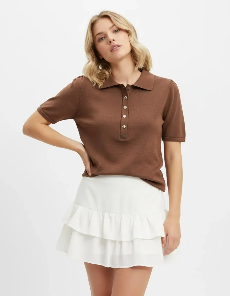 Kadın Polo Yaka Çıt Çıt Kapama Triko Kazak 12435.Vrt