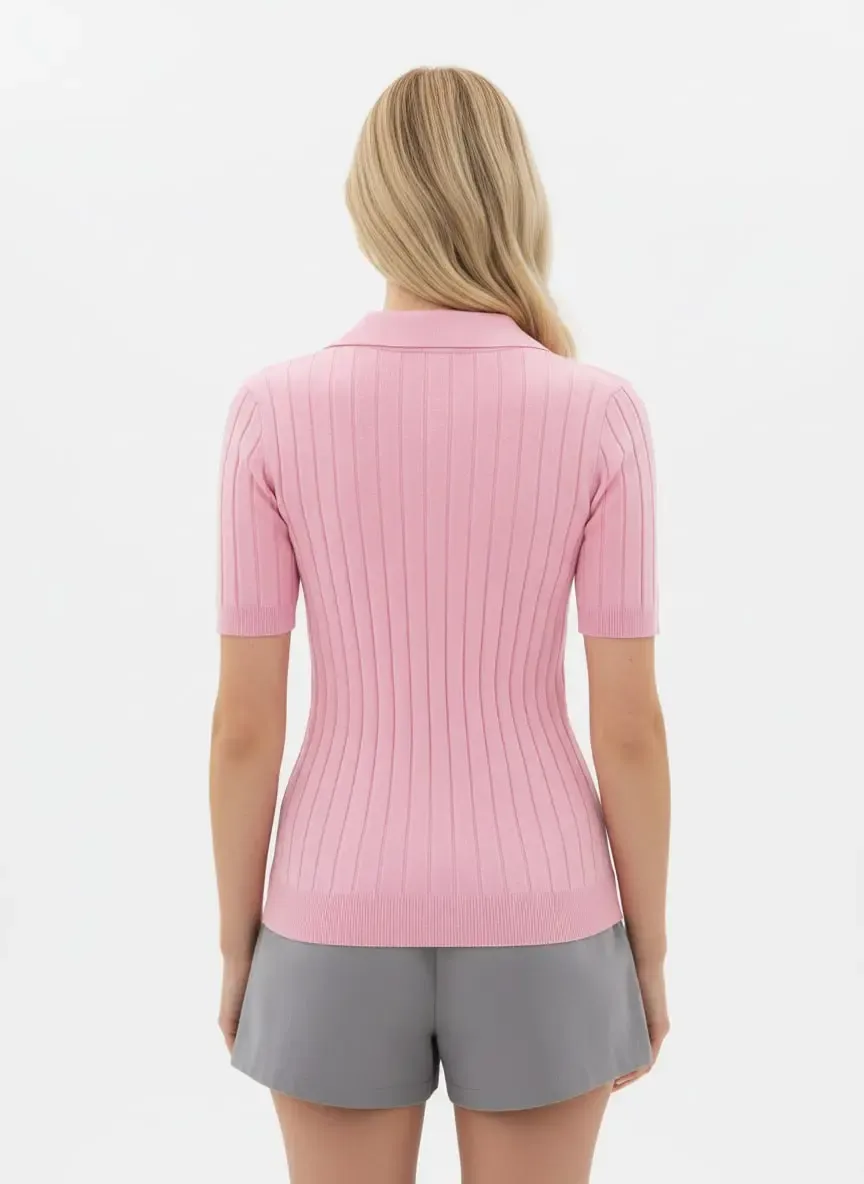 Kadın Polo Yaka Düğme Detay Viskon Kaşkorse Triko Kazak 12455.Vrt