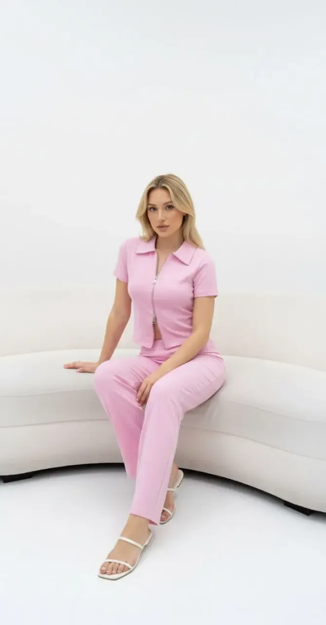 Kadın Polo Yaka Fermuar Detay Modal Touch Alt Üst Takım 26020