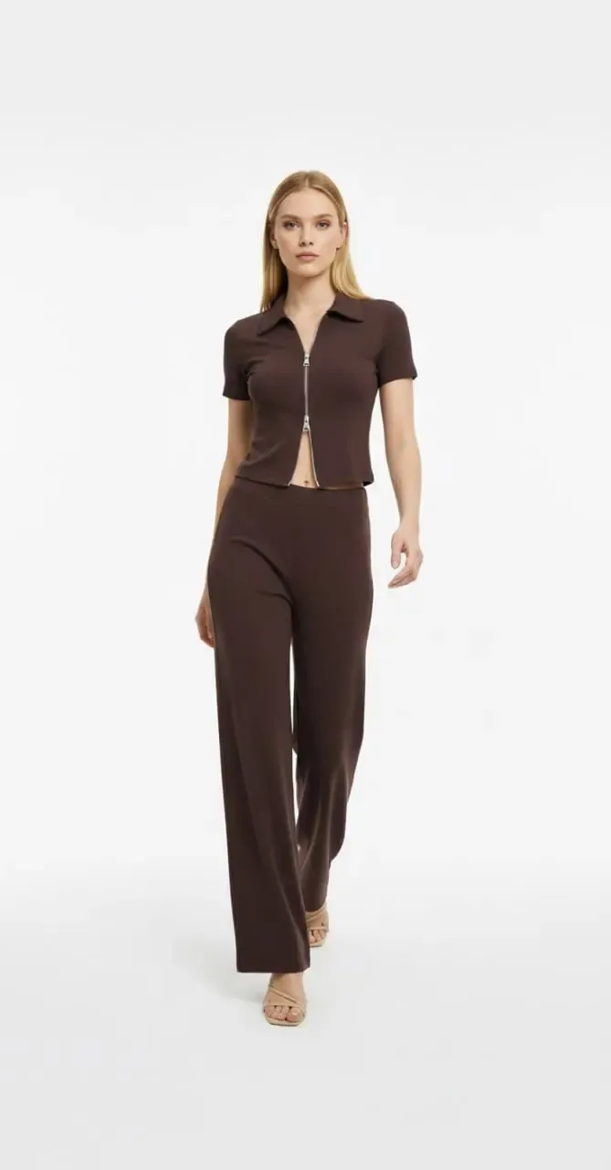 Kadın Polo Yaka Fermuar Detay Modal Touch Alt Üst Takım 26020