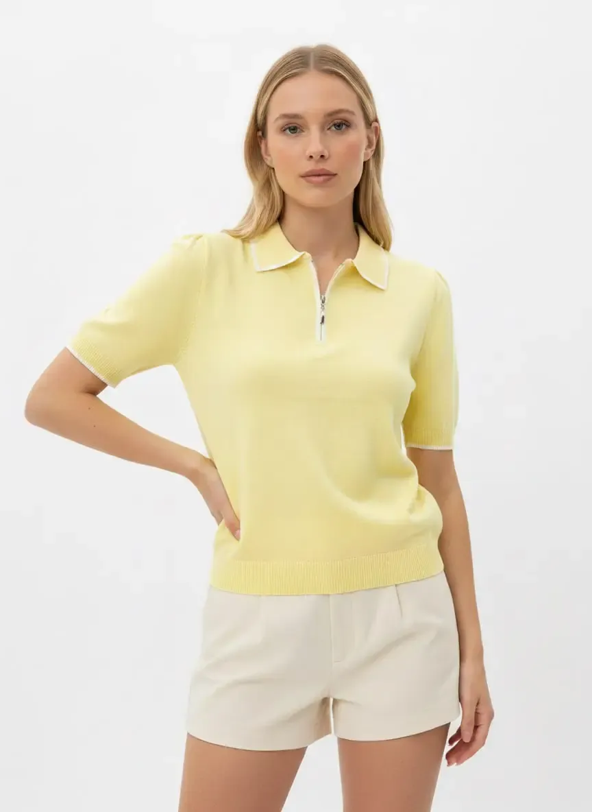 Kadın Polo Yaka Fermuar Detay Yumuşak Dokulu Viskon Triko Kazak 12182.Vrt