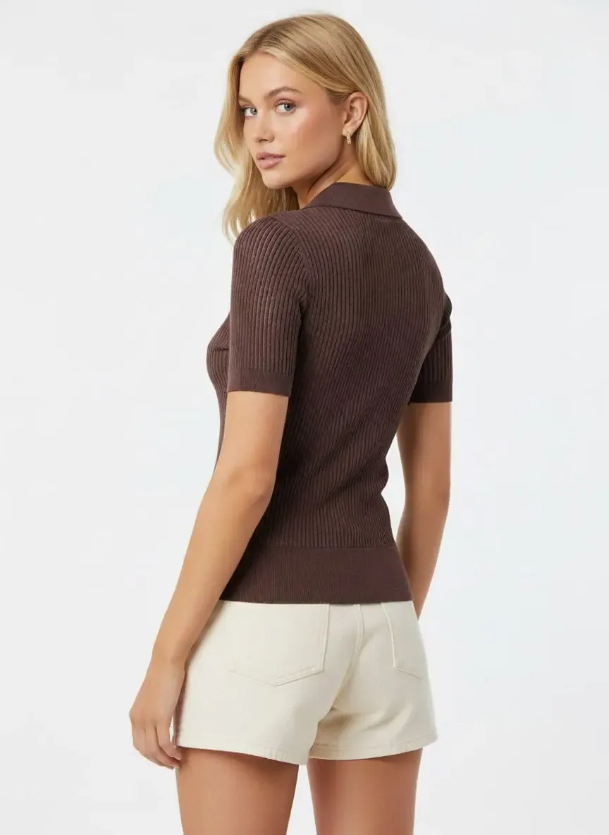 Kadın Polo Yaka Selanik Örgü Rayon Triko Kazak 12413.Ocn