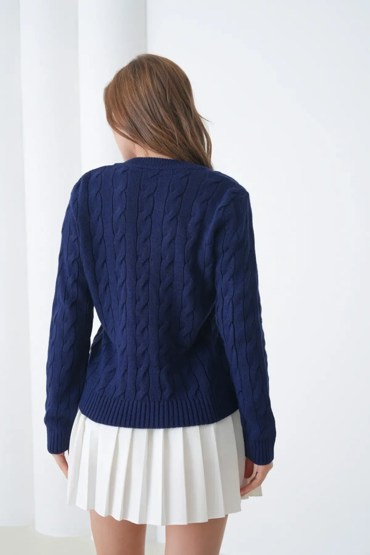 Kadın V Yaka Saç Örgü Triko Kazak 8683