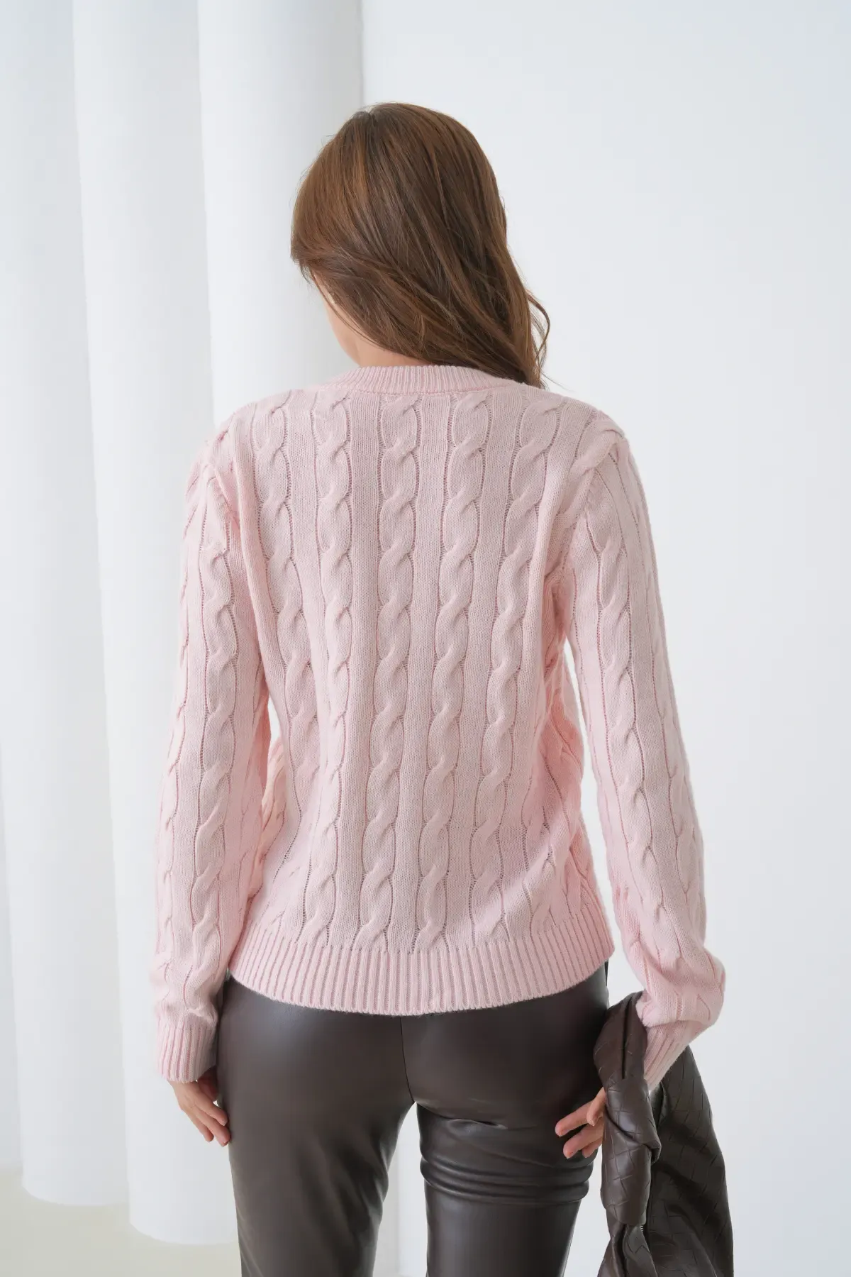 Kadın V Yaka Saç Örgü Triko Kazak 8683