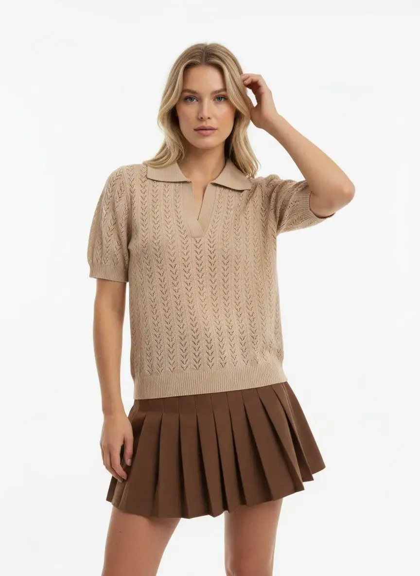 Polo Yaka Kısa Kol Ajurlu Polo Triko Kazak