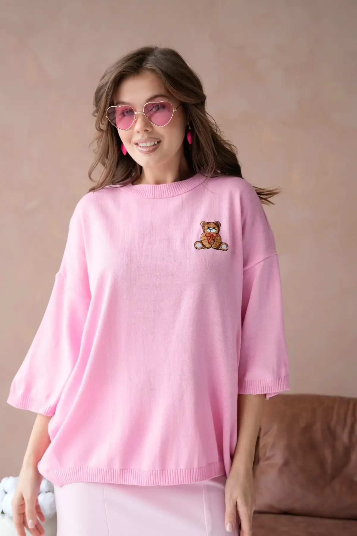 10729 Kadın Bisiklet Yaka Nakış Detay Oversize Trko Kazak