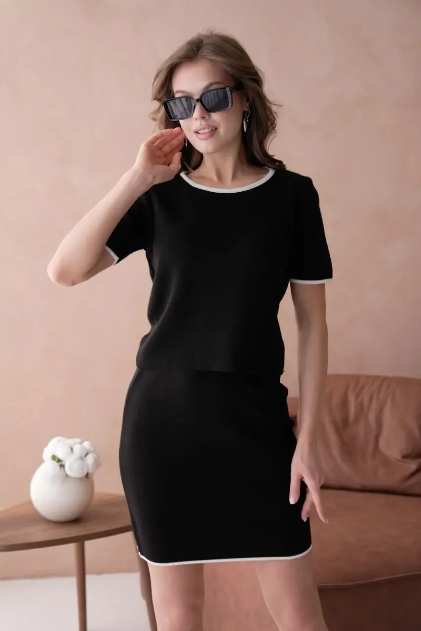 12116 Kadın Bisiklet Yaka Kazak Etek Alt Üst Triko Takım