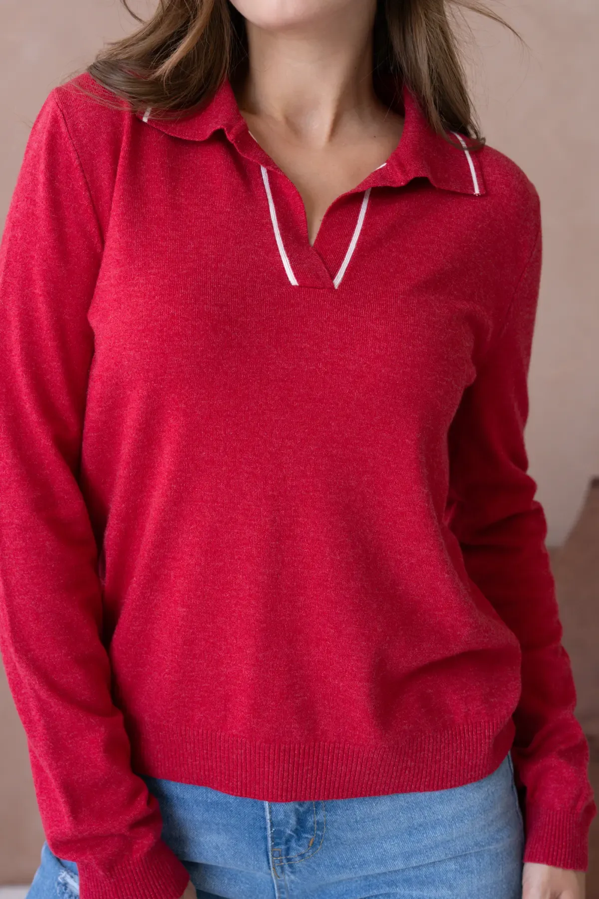 12218 Kadın Polo Yaka Yumuşak Dokulu Triko Kazak