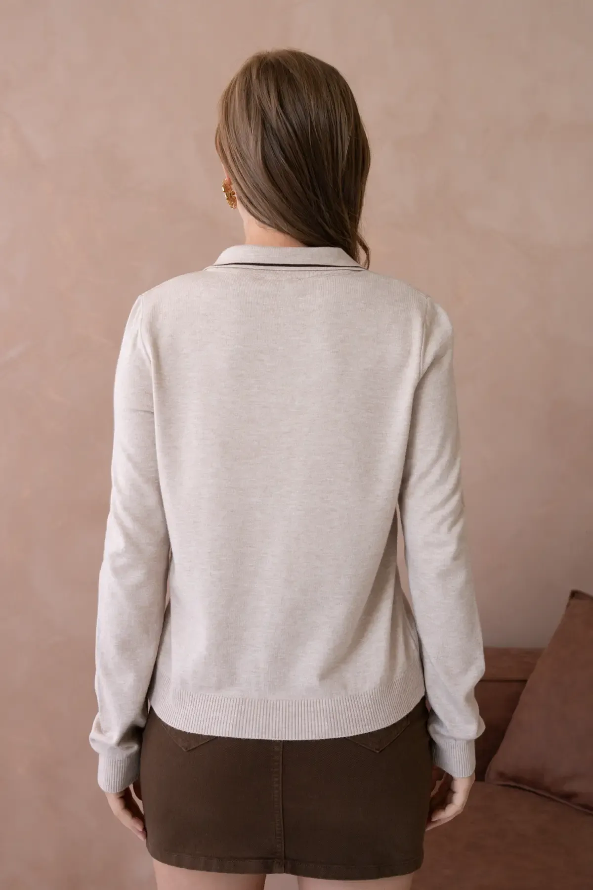 12218 Kadın Polo Yaka Yumuşak Dokulu Triko Kazak