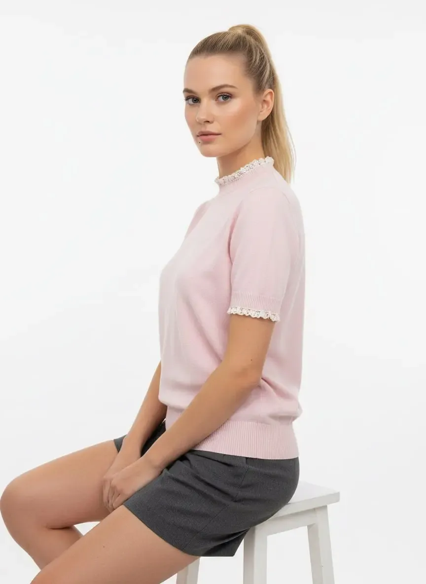 12465 Kadın Dik Yaka Detay Yumuşak Dokulu Premium İplik Triko Bluz