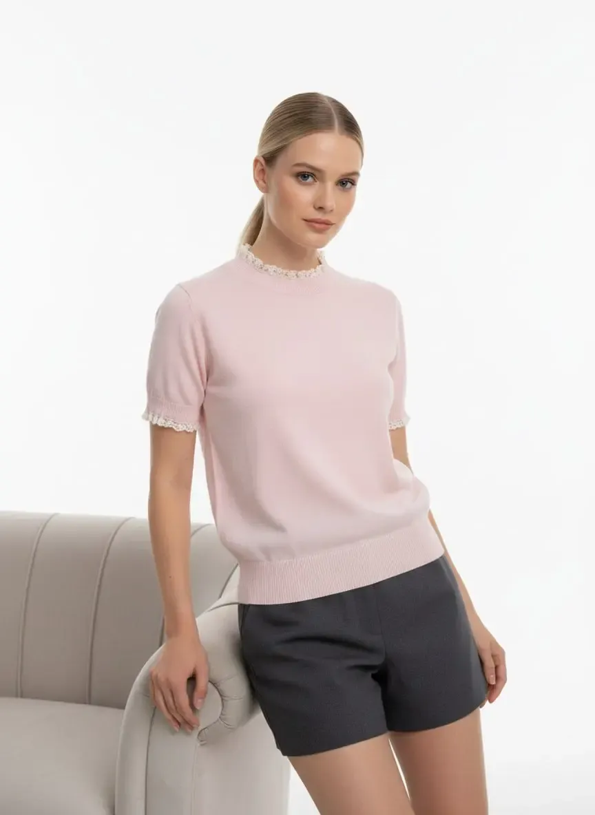 12465 Kadın Dik Yaka Detay Yumuşak Dokulu Premium İplik Triko Bluz