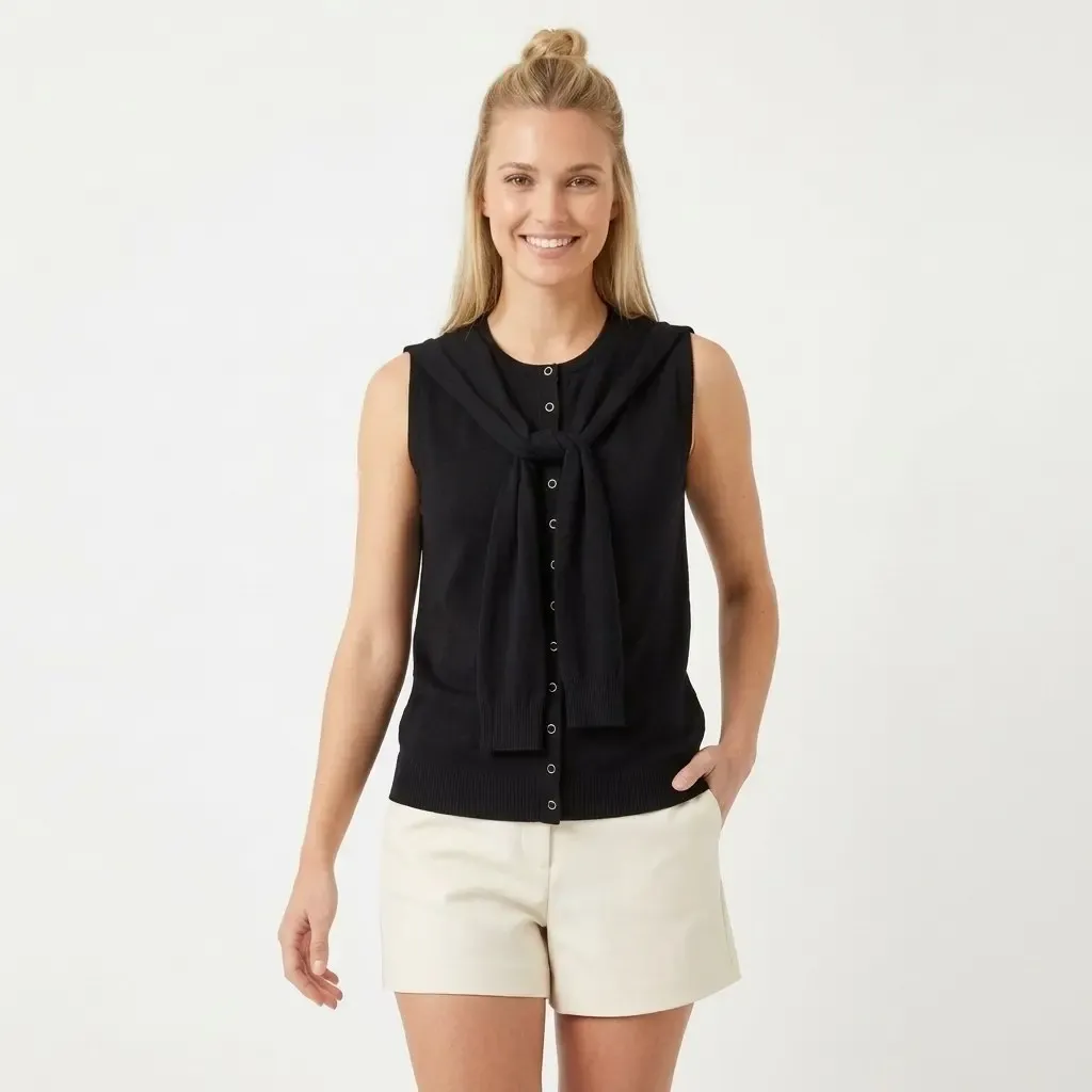 12476 Şal Detaylı Bisiklet Yaka Viscon İplik Triko Yelek