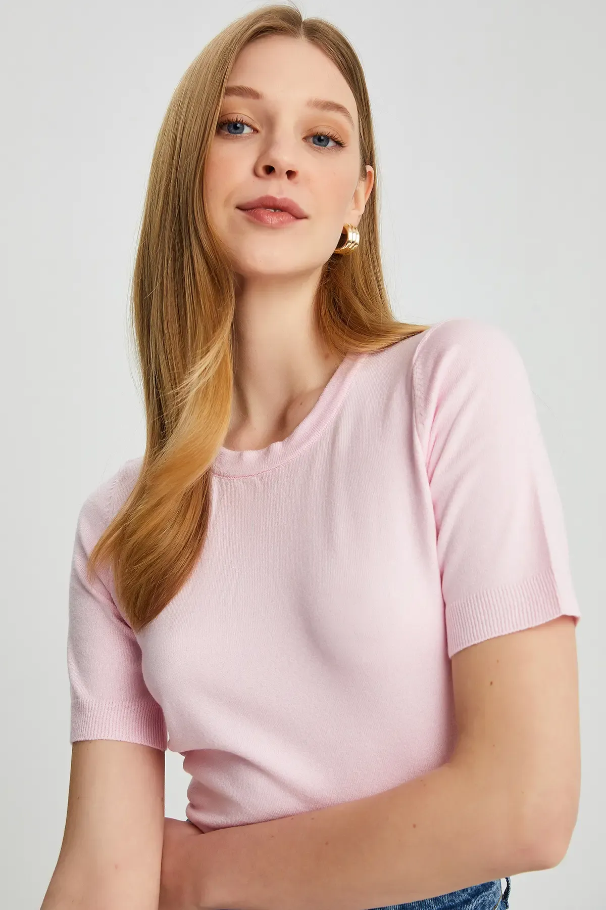 224095 Kadın Bisiklet Yaka Yumuşak Dokulu Viscon Triko Bluz