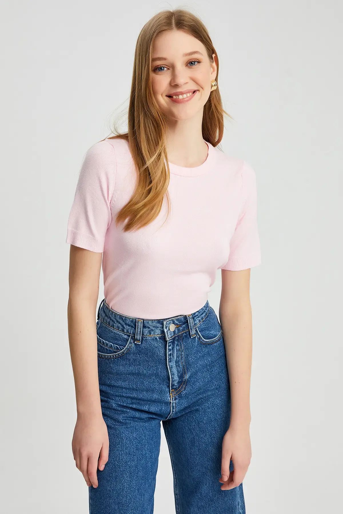 224095 Kadın Bisiklet Yaka Yumuşak Dokulu Viscon Triko Bluz