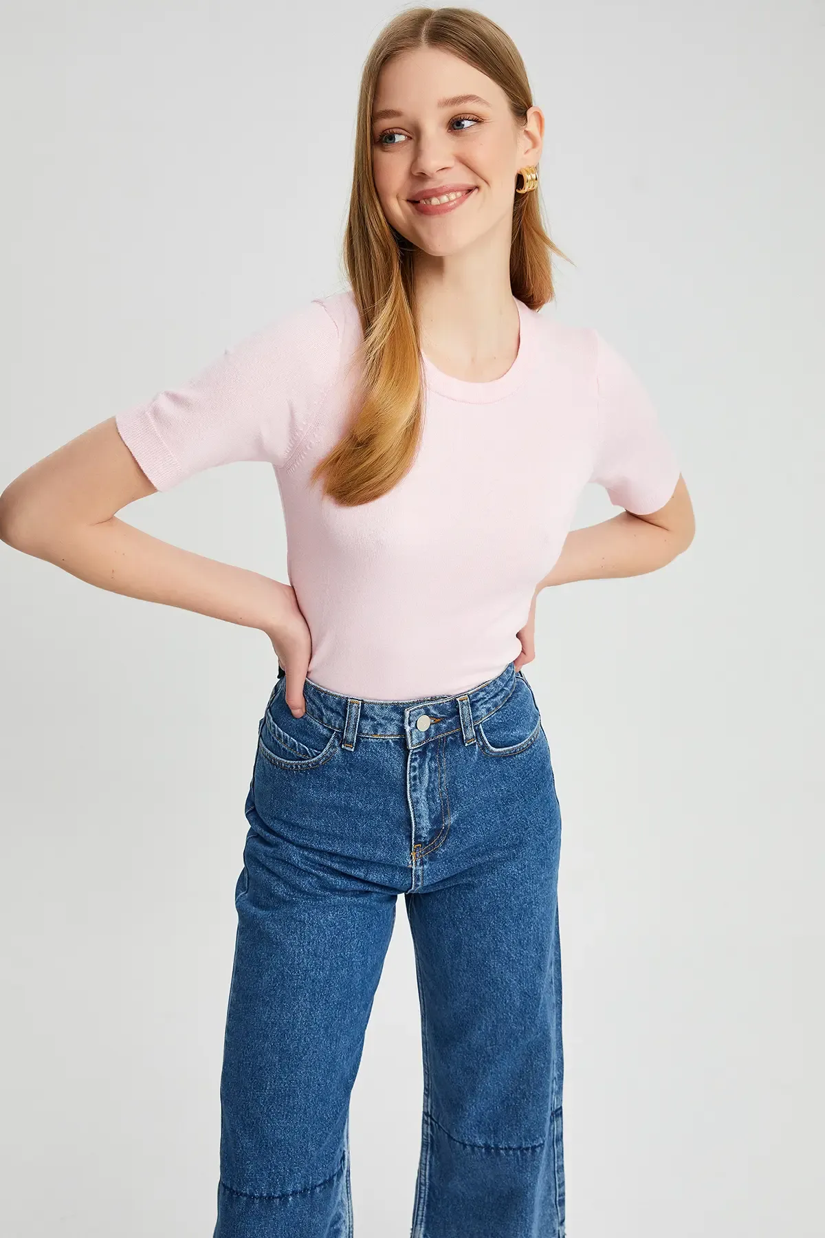 224095 Kadın Bisiklet Yaka Yumuşak Dokulu Viscon Triko Bluz