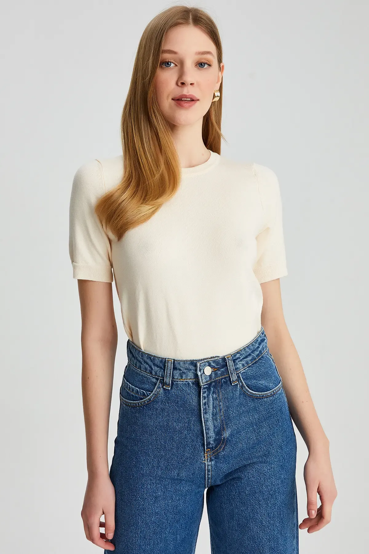 224095 Kadın Bisiklet Yaka Yumuşak Dokulu Viscon Triko Bluz