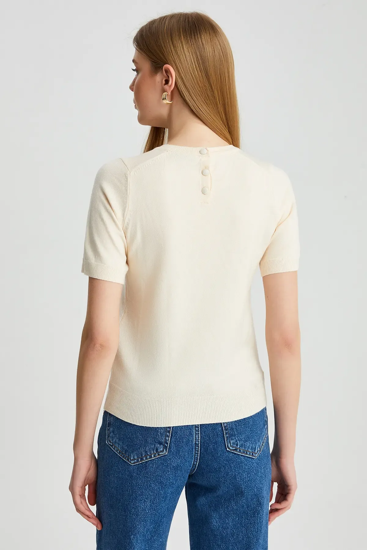 224095 Kadın Bisiklet Yaka Yumuşak Dokulu Viscon Triko Bluz