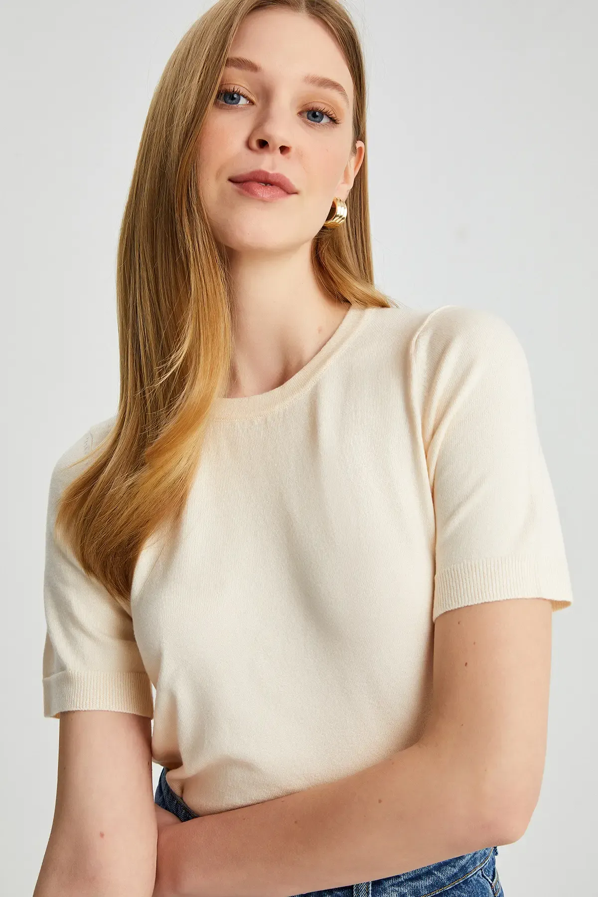 224095 Kadın Bisiklet Yaka Yumuşak Dokulu Viscon Triko Bluz