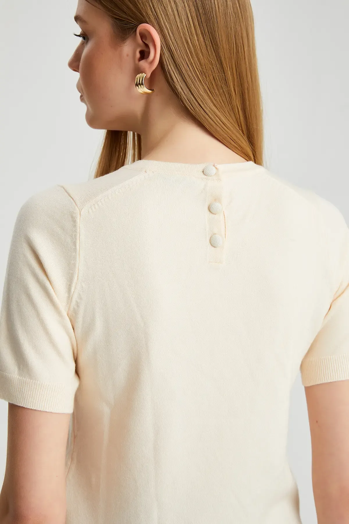 224095 Kadın Bisiklet Yaka Yumuşak Dokulu Viscon Triko Bluz