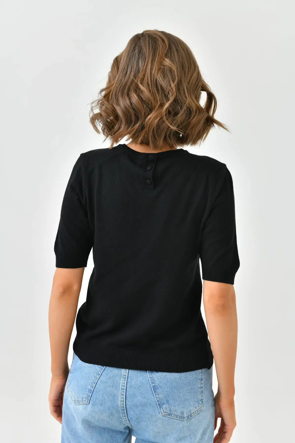 224095 Kadın Bisiklet Yaka Yumuşak Dokulu Viscon Triko Bluz