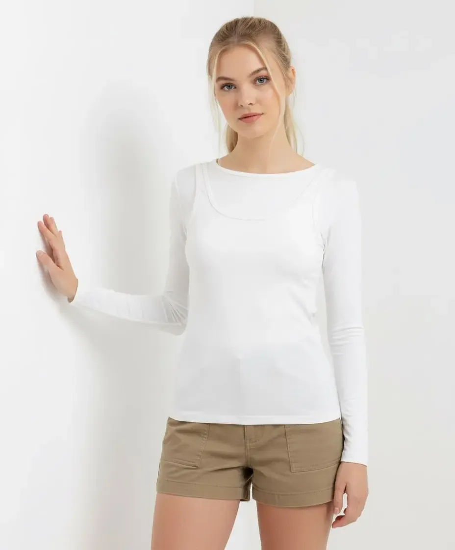 26031 Kadın Geniş Yaka Slim Fit Tasrım Modal Penye Bluz