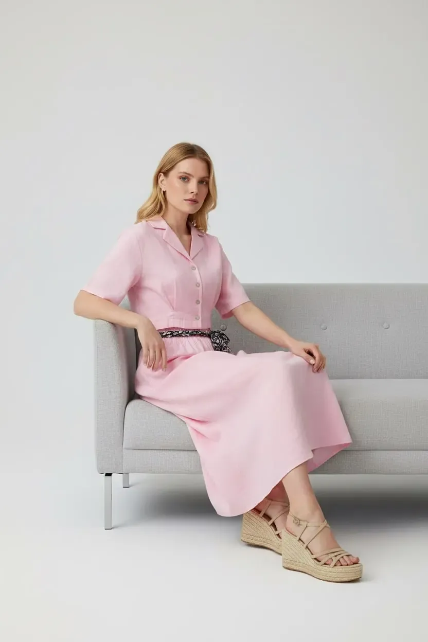 26035 %100 Pamuk Gömlek Yaka Crop Ceket Bağcık Detay Salaş Etek Dokuma Alt Üst Takım