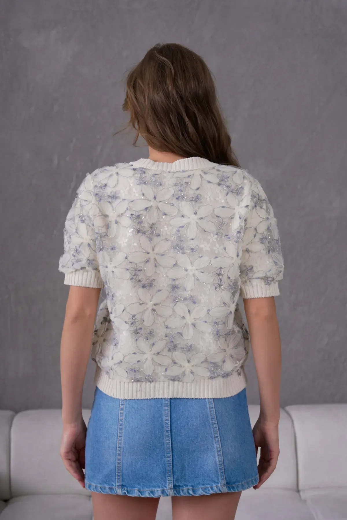 8514 Kadın %100 Pamuk Bisiklet Yaka Düğmeli Dantel Detaylı Triko Hırka